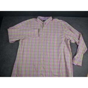 Cutter & Buck Mens 4XT Plaid Button Down Shirt Pink Green Long Sleeve Tall Fit